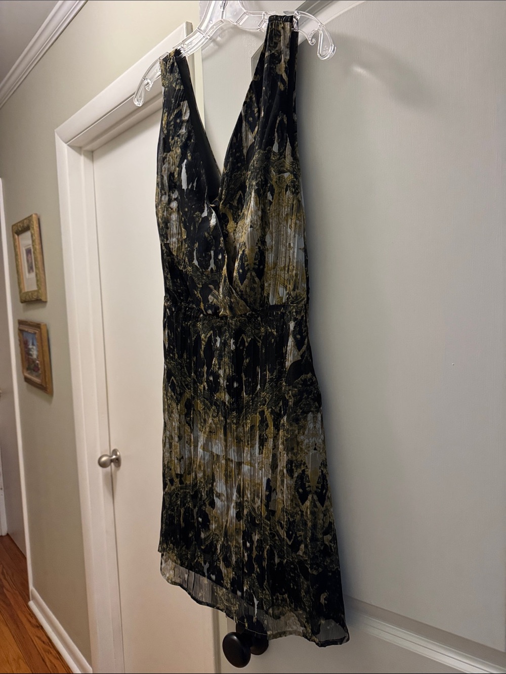 Jack by BB Dakota Black and Gold Abstract V-Neck Dress